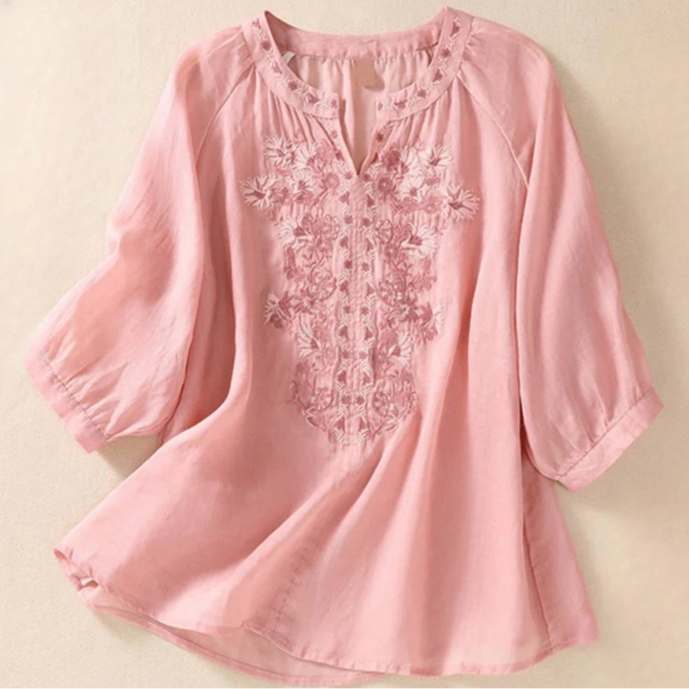 Elegant Pink Embroidered Women's Top